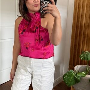 Banana Republic New Petite Soft satin Tie Neck Top. SP